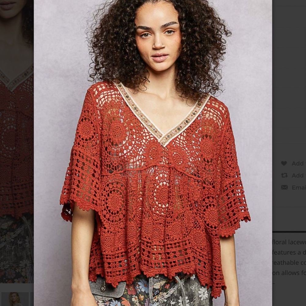 POL Crochet Lace V-Neck Tank Top in Rust